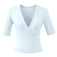 thumbnail image 5 of Daznico Women's V-Neck Surplice Short Sleeve Slim Fit T-Shirt Casual Stretch Top,L, 5 of 5