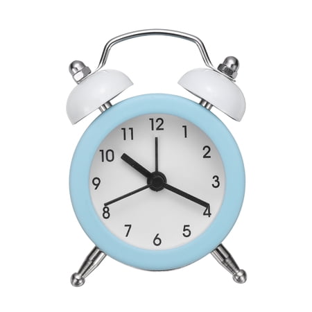 Uxcell Mini Twin Bell Alarm Clock, 2 Inch Metal Vintage Loud Alarm Clock for Heavy Sleepers Battery Operated Mini Analog Retro Style for Bedroom Bedside Desk Home Office, Blue/White