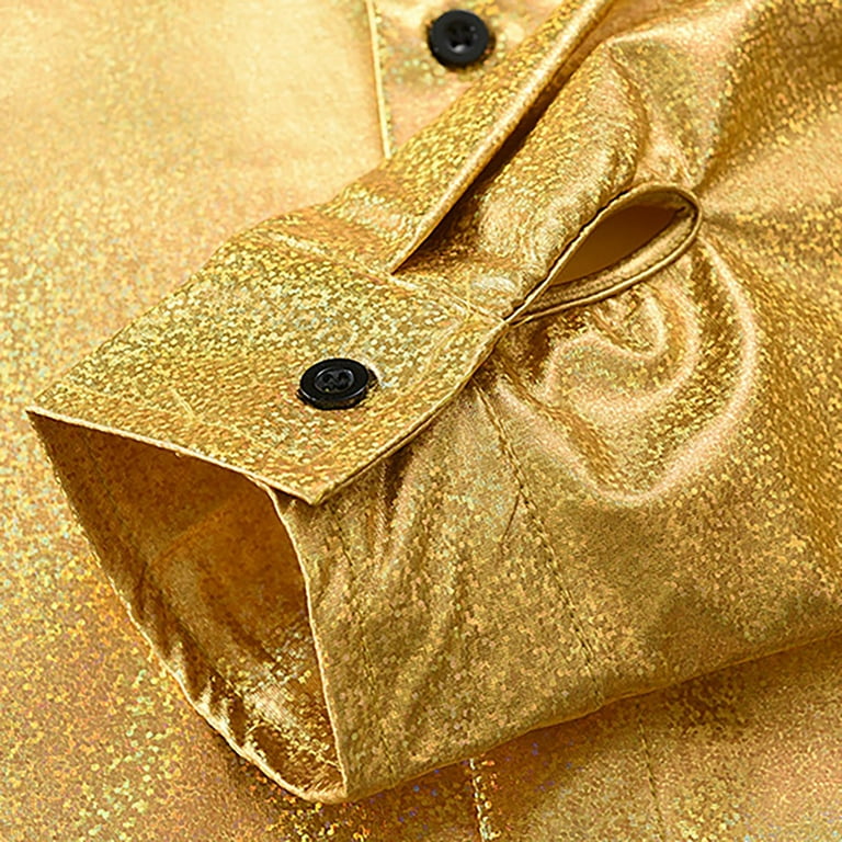 metallic gold mens dress shirt Mens Gold Button Down Shirt, Gold Dress Shirt, Love Khaos, XL , Holographic Gold