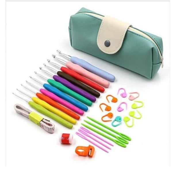 Juego de 30 agujas de crochet con bolsa de trabajo, para manualidades, bricolaje, fácil de identificar, para principiantes