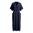 thumbnail image 2 of Bosfbaoi Dresses for Women Linen Blend Wrap Maxi Dress V-Neck Short Sleeve Womens Dresses Asymmetrical Button Detail with Pockets Summer Dresses for Women 2026, 2 of 9
