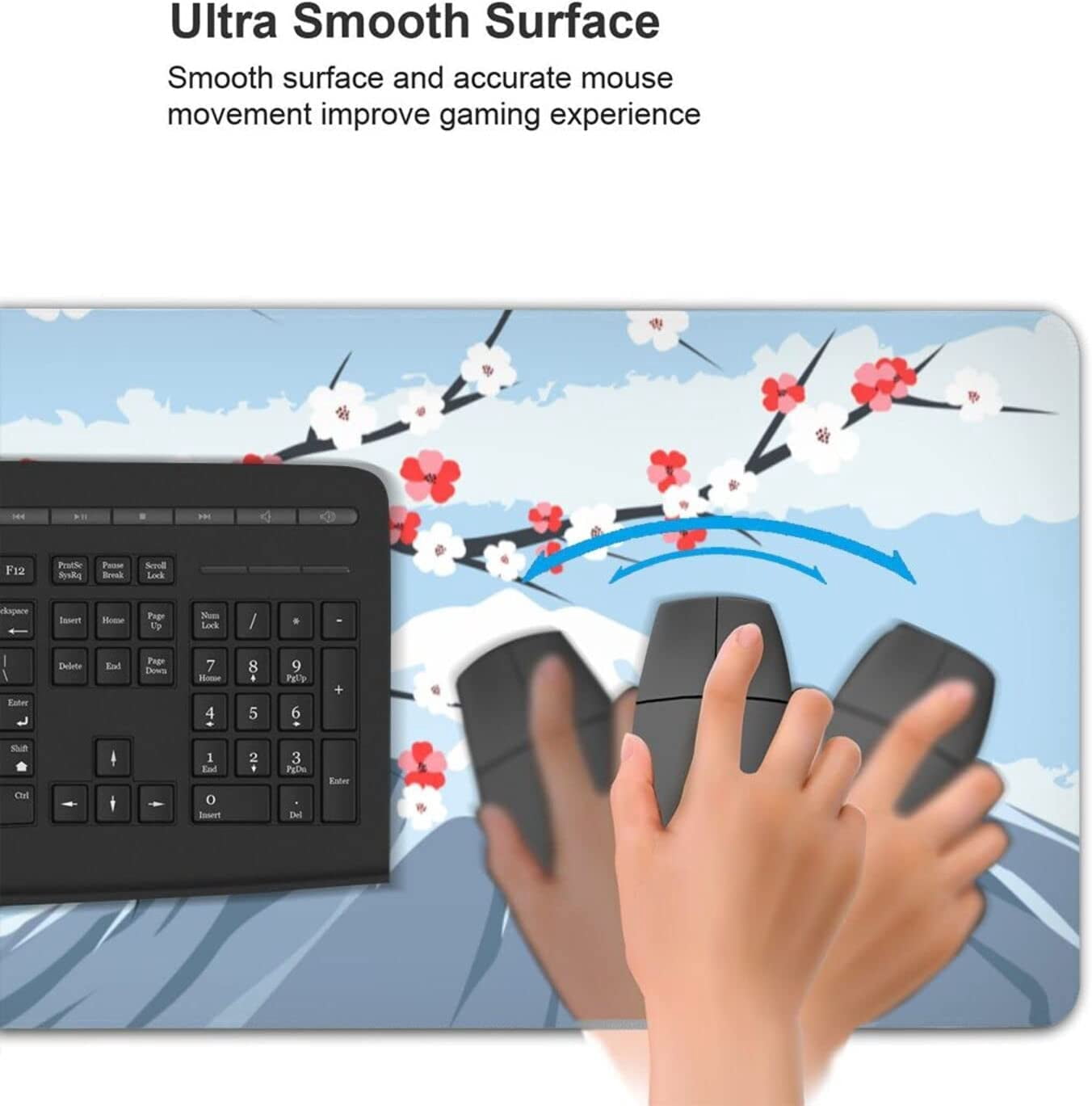Japanese Cherry Blossom Gaming Mouse Pad XL, Extended Large Full Desk Mousepad 31.5 X 11.8 Inch, Waterproof Big Mouse Pad Edge, Non-Slip Long Keyboard Mat Office & Home Caburywe, Blue Mouse Pad