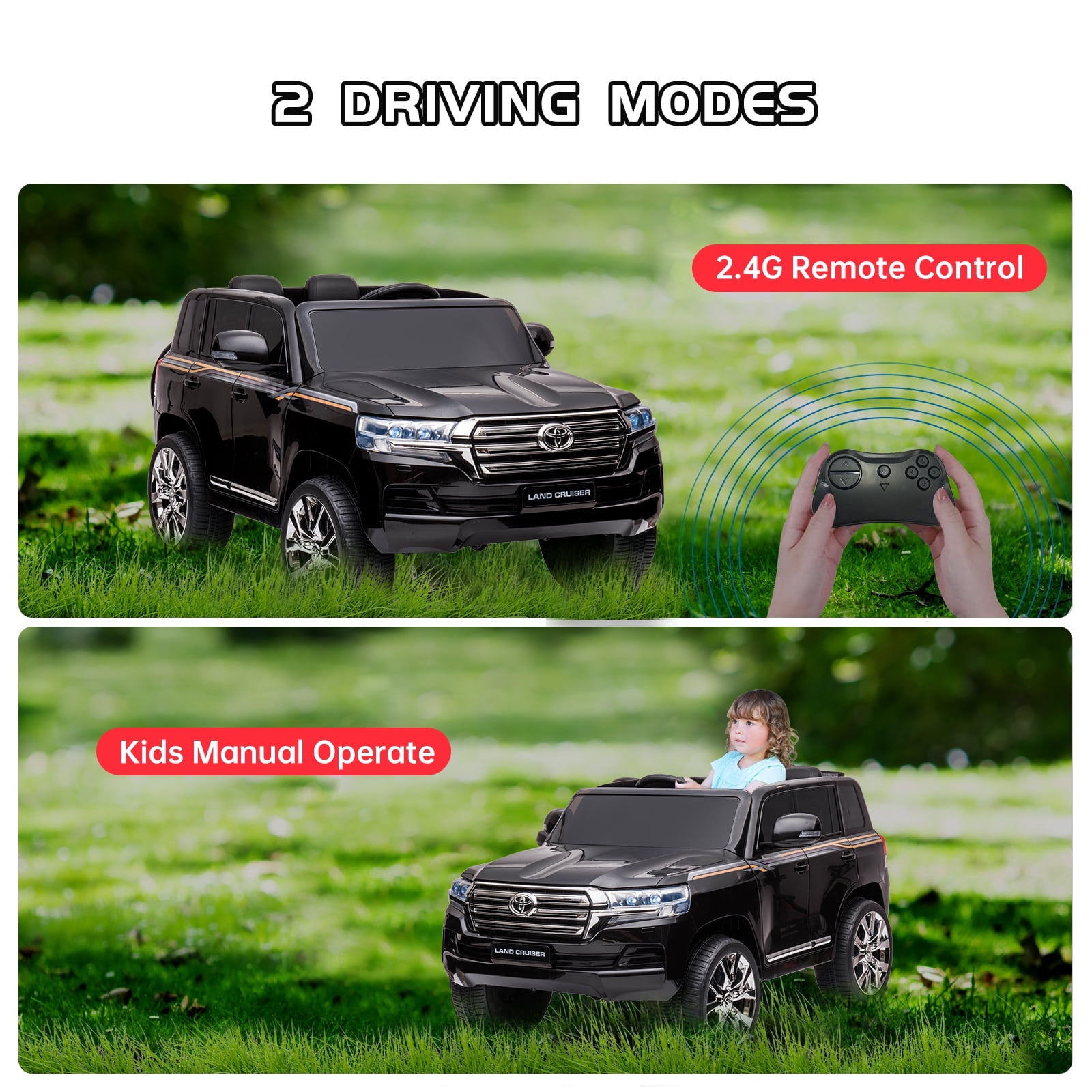 CazToi Kids 12V 2-Seater Ride On Car Licensed Toyota Land Cruiser Electric Car For Boys and Girls