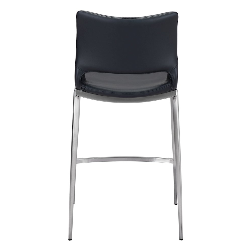 Ace Counter Stool Black & Silver Counter Stool, Modern Style, Plush and durable faux leather fabric, Stainless Steel, Indoor Bar