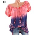 thumbnail image 1 of Blusa Camisa Estampada De Manga Corta Con Cuello En V Blusa Suelta Mujer Top De Verano, Rojo Claro, XL Advancent AP001925-44, 1 of 7