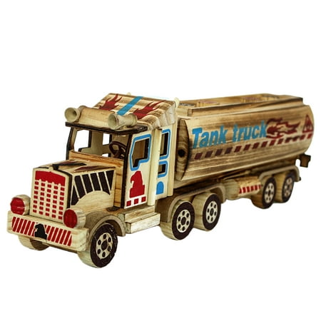 

1pc Wooden Craft Oil Tank Truck Model Saving Box Household Desktop Adornment for Home Office Decor