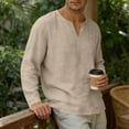 thumbnail image 3 of Guluxicc Linen Shirts for Men V Neck Long Sleeve Vacation Outfit Classic Fit Summer Casual Baach Shirts, 3 of 7