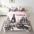 thumbnail image 2 of Manfei France Paris Bedding Twin Size,Eiffel Tower Comforter Sets with Sheets,Romantic Pink Black Bedding Sets Twin Size For Girls,Microfiber Bedroom Decor Reversible,7pcs, 2 of 7