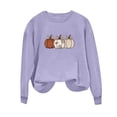 thumbnail image 6 of BiZtdJrK Womens Fall Crewneck Sweatshirts Pumpkin Printed Long Sleeve Casual Pullover Tops Loose Fit Lightweight Halloween Sweatshirt Purple L, 6 of 7