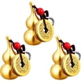 thumbnail image 1 of 3 Pieces Chinese Gourd Brass Wu Lou Keychains Feng Shui Coins Calabash Decorations Pendant Key Rings for Good Luck Fortune Longevity Wealth Success, 1 of 5