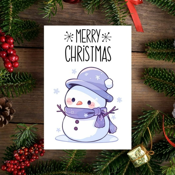 Merry Christmas Card with Cute Snowman Illustration – Perfect Holiday Greeting Card for Friends and Family – Blank Inside for Your Personal Message – Festive Design