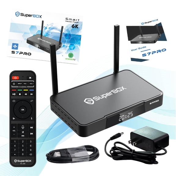 Latest SuperBox S7 Pro 2026 Fully Loaded for Sporting Events, 4G RAM 32G ROM Super Powerful Media Box S7pro for Family Entertainment, 6K Smart TV Box with Voice Remote,Time Shift & Parental Controls