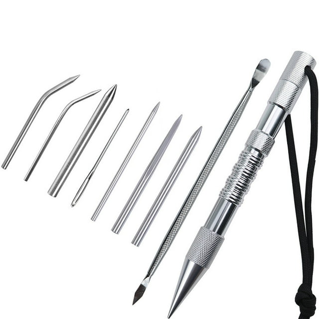 Marlin Spike Set Lacing Needles Stainless Steel Professional Small Craft Sewing Reusable Removable Knitting Pin Leather Work 9 Pieces Sliver