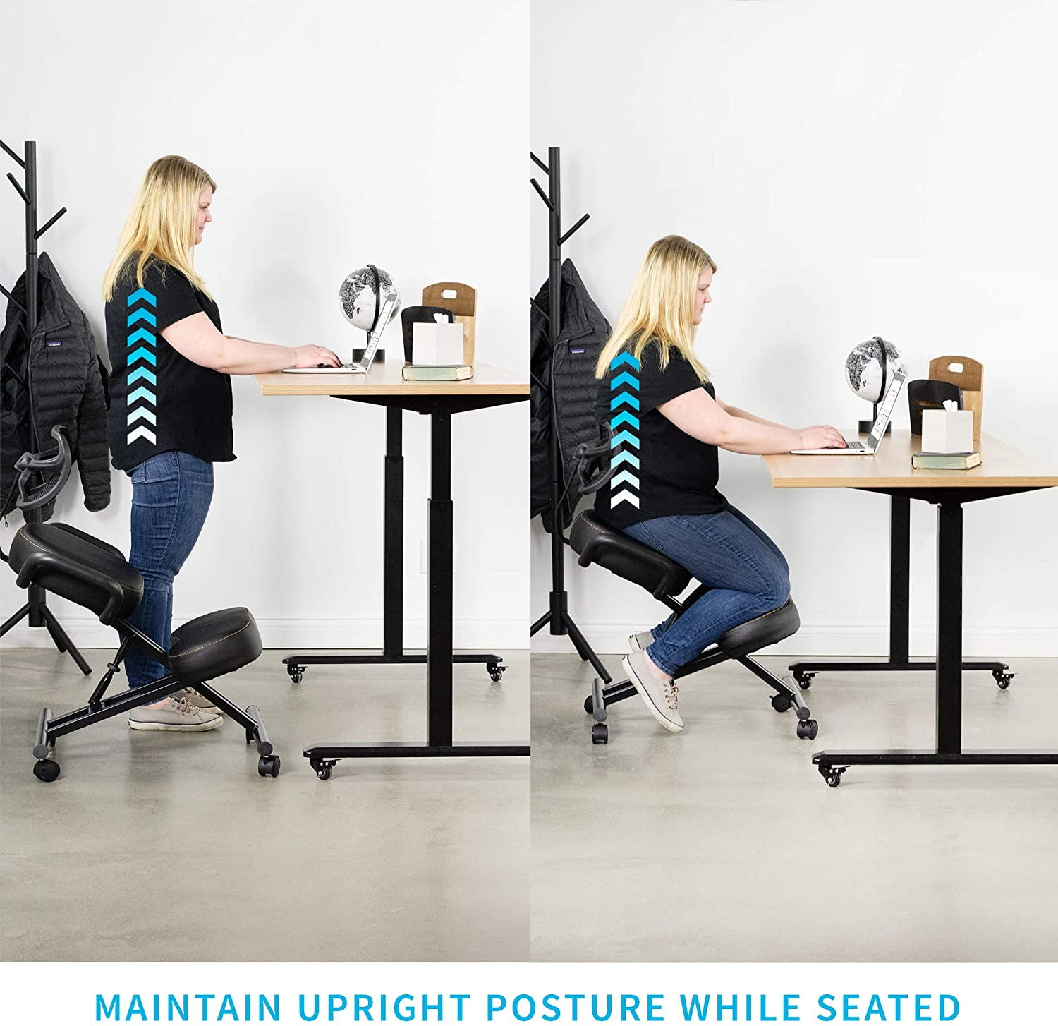 Ergonomic Kneeling Chair for Relieving Back Pain, Posture Correcting Knee Stool for Home Office Work Station - Black