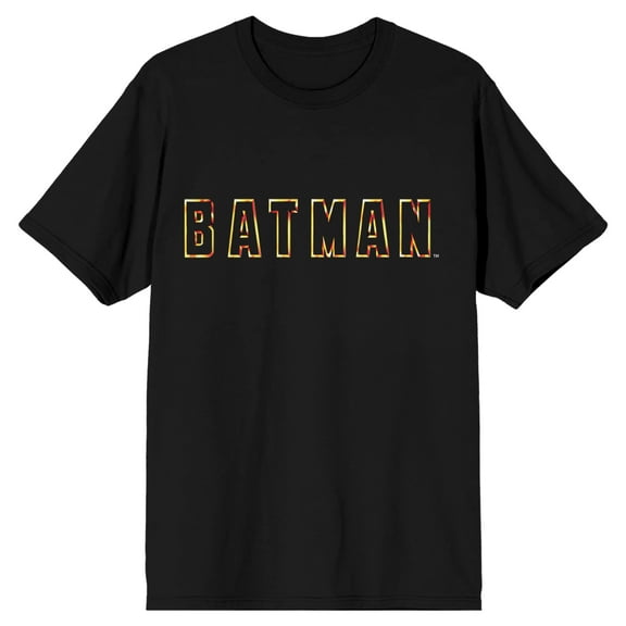 Gold Batman Block Letter Logo Men's Black T-shirt-Large