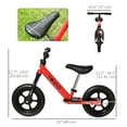 thumbnail image 3 of Qaba 12" Kids Balance Bike No Pedal Bicycle Adjustable Seat and Handlebar Training Toddler Bike 3 - 5 Years Red, 3 of 10