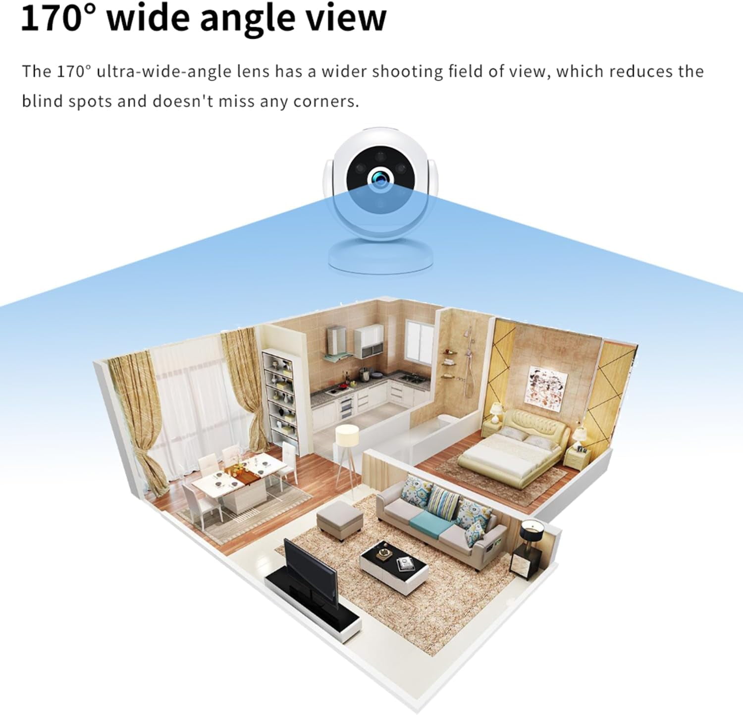 170 ° Wide Angle Magnetic Indoor Camera - Mini Wireless IR Night Vision, Motion Detection Quad Screen Surveillance Cam for Pet/Baby/Nanny Monitor