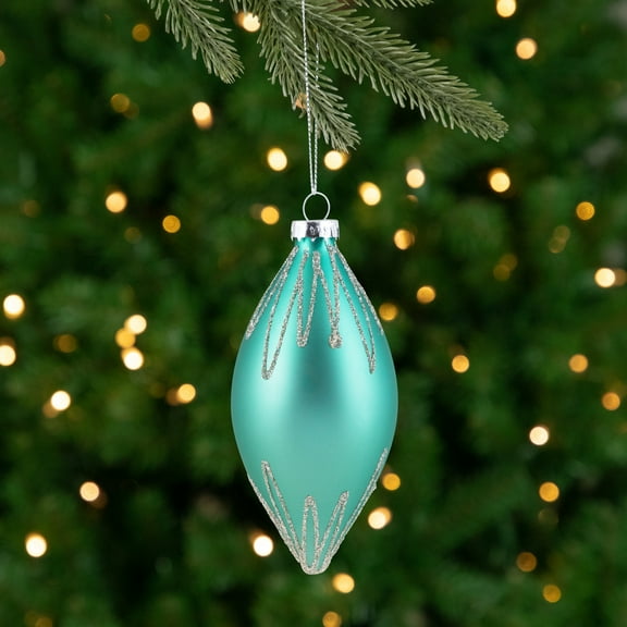 Northlight Matte Finial Glass with Glitter Starburst Design Christmas Ornament - 5" - Green