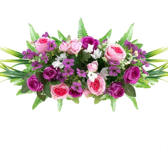 Artificial Cemetery Flowers with Stake: Pink Purple Grave Decor
