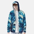 thumbnail image 2 of Fotbe Abstract Blue Skull Chaqueta con Protección Solar UPF 50+ para Hombre y Mujer, Camisa con Capucha y Bolsillos-Large, 2 of 7