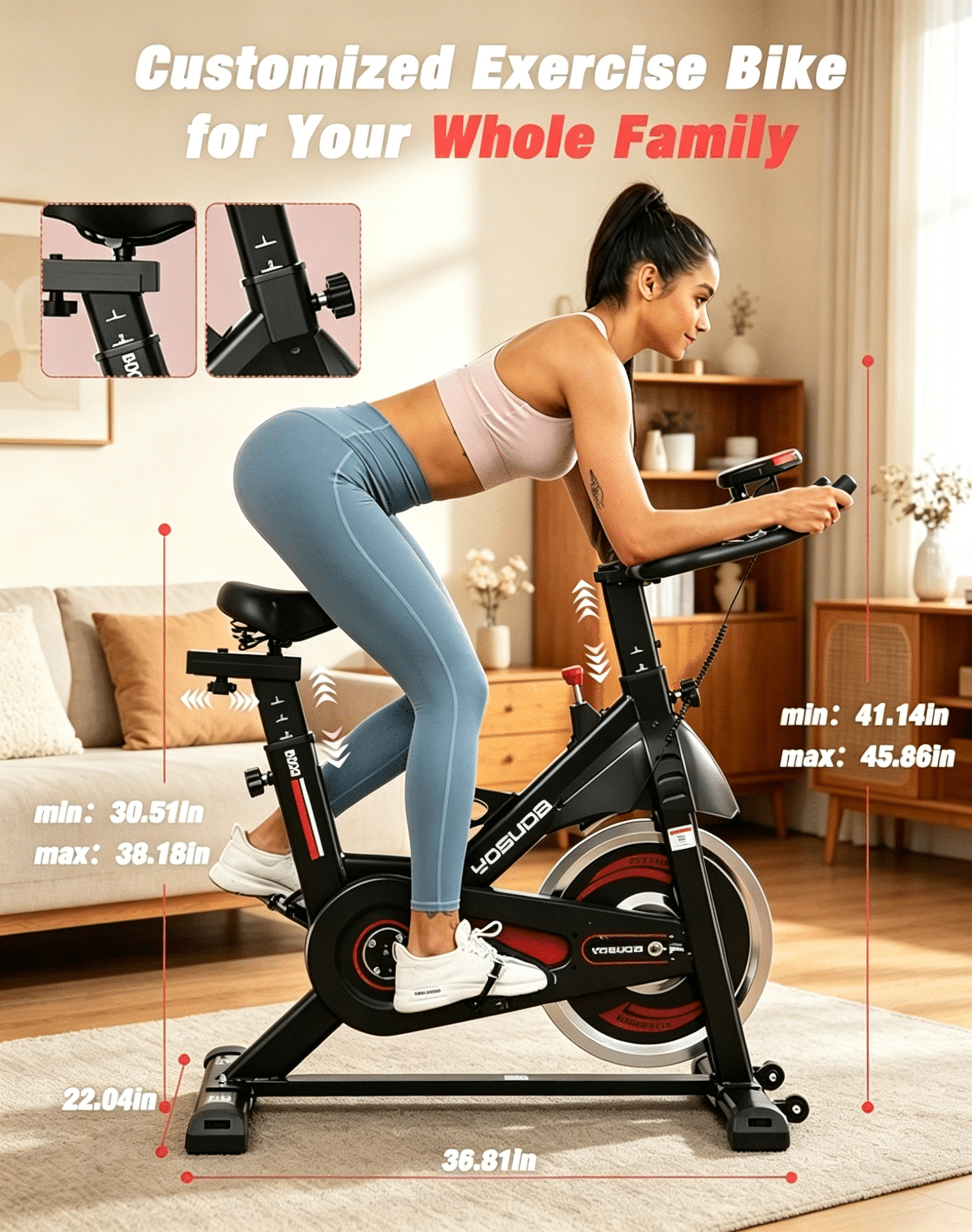 YOSUDA Exercise Bike-Stationary Indoor Cycling Bike for Home 330 Lbs Weight Capacity, Comfortable Seat Cushion and LCD Monitor