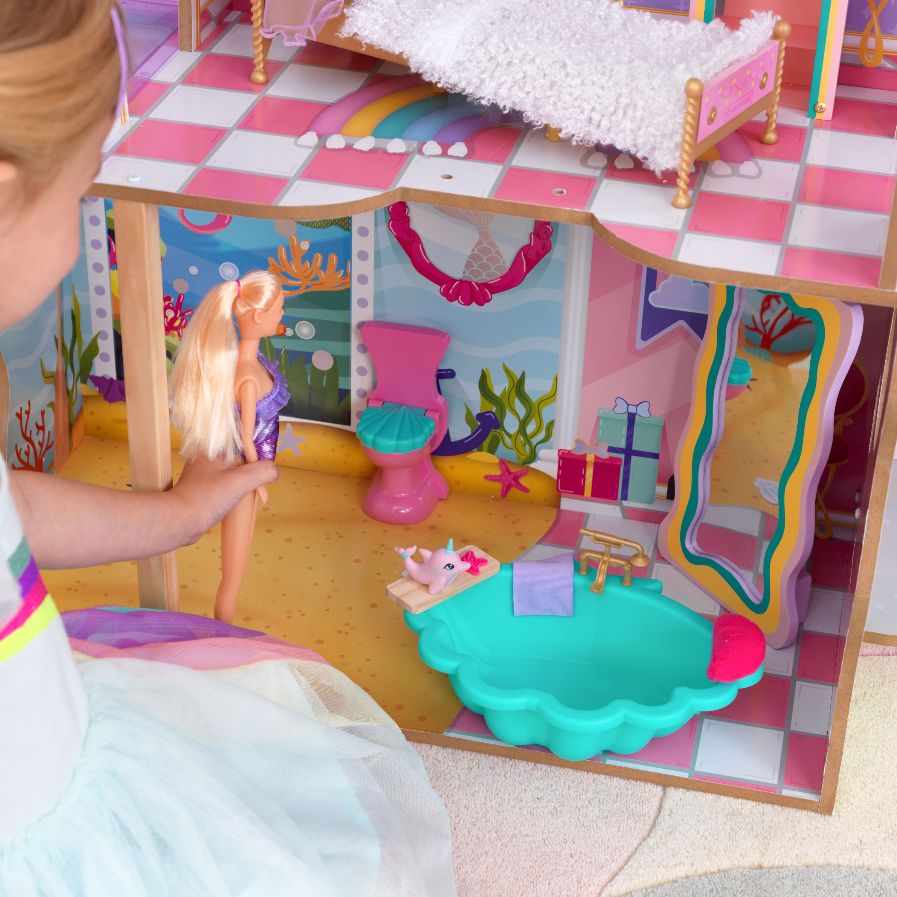 KidKraft Rainbow Dreamers Seashell Bathroom Dollhouse Furniture, 8 Pieces - image 4 of 8