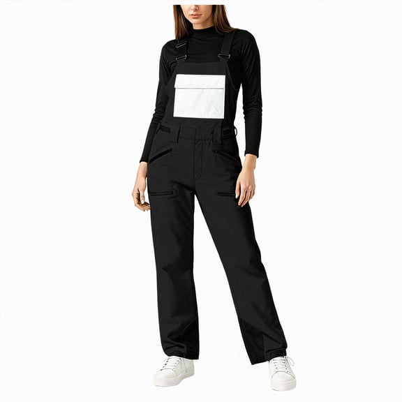 HCNTES Ladies Insulated Snow Bibs Waterproof Winter Overalls with Comfortable Design for Women Snow Sports(A-Black,L)