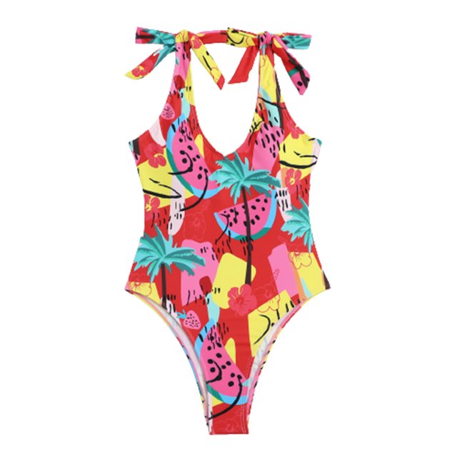 Moda mujer cómodo traje de baño fruta impresa vendaje espalda descubierta siamés traje de baño OAVQHLG3B Store lin121212