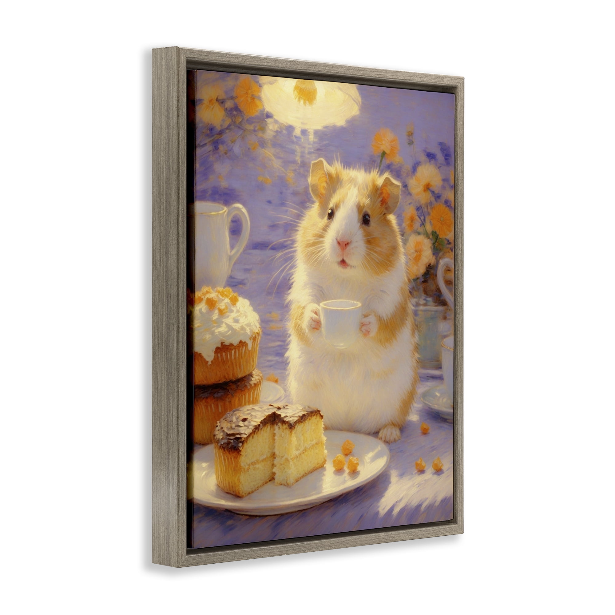 Stupell Industries Hamster Tea Party with Cake Brown Framed Floater Canvas Wall Art, design by Angie Hawke