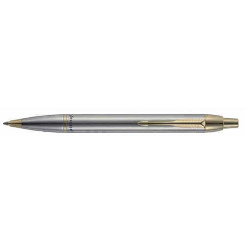 Fine Nib Parker Jotter SS Steel GT Gold Trim Ball Point Pen 0.8mm Blue Ink New