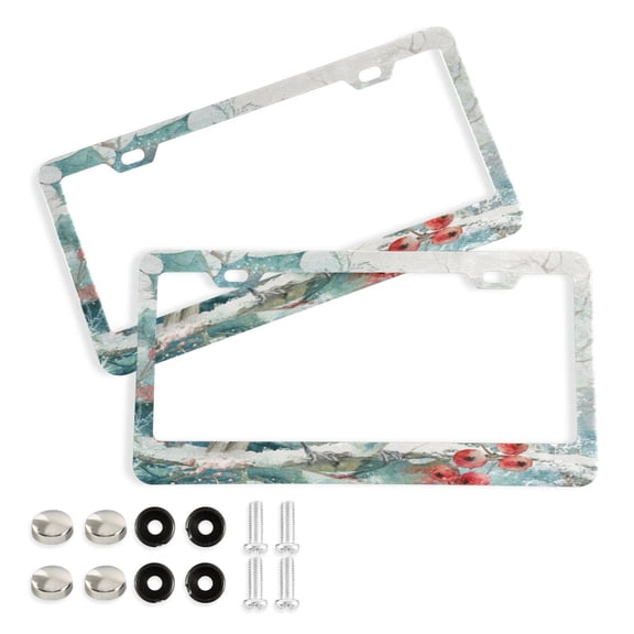 Aluminum License Plate Frame 2 Pack Car Exterior Accessory Car Tag Holder for Front Rear Plates Cars Decor Elegant Little Robin