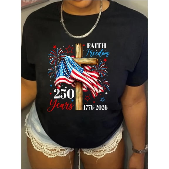 250 Years Faith Freedom Christian USA Flag Cross 1776 2026 T-Shirt