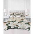 thumbnail image 2 of Quilts Twin Size Bedding Set, Spring Floral Lightweight Quilted Comforter, White Magnolia Flowers Barn Door Farmhouse Beige Soft Bedspread Coverlet with Pillow Covers for All Season, 68" x 86", 2 of 7