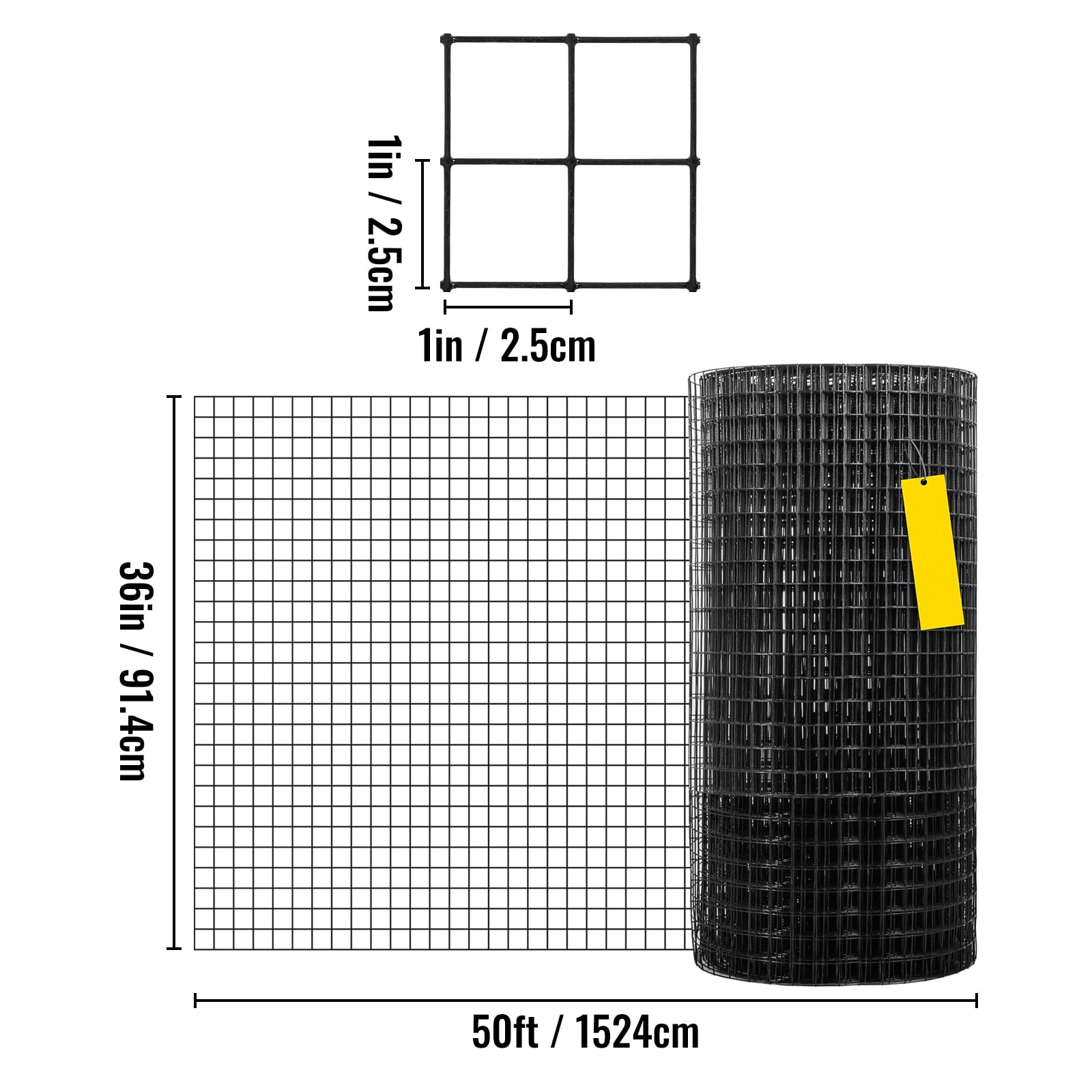 KFFKFF Galvanized Steel Hardware Cloth, 36" x 50', 1"x1" Mesh, 16 Gauge Vinyl Coated Wire with Cutting Tool and Gloves, Ideal for Garden Fences and Animal Enclosures