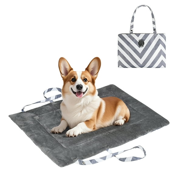 Kritter Planet Reversible Waterproof Foldable Dog Bed Pad for Camping & Travel, Portable Roll-Up Dog Bed Car Seat Pet Cushion Mat with Handles for Small & Medium Dogs, Indoor & Outdoor Use