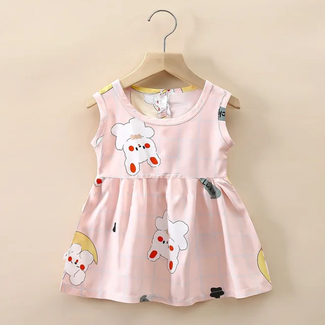 Bébé Filles Robe Sans Manches Mignon Imprimé Dessin Animé Enfants Princesse Robes Coton Enfants Robe Soleil Vêtements Fille Été Plage Vêtements