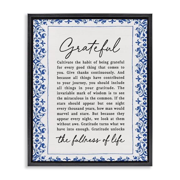 Stupell Industries Traditional Gratitude Unlocks Fullness Of Life Black Floating Frame Canvas Art, 17 x 21, by Lettered and Lined