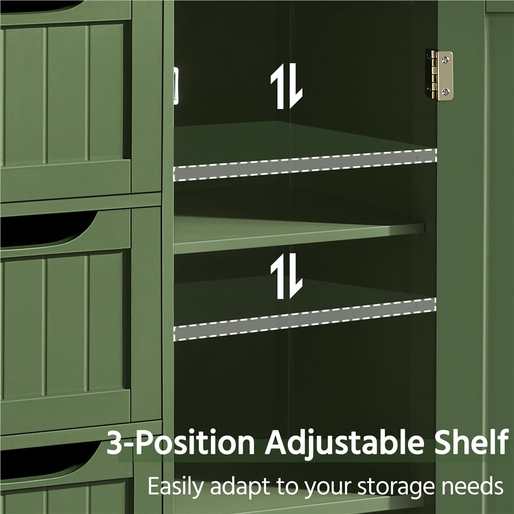 Yaheetech Modern Wooden Bathroom Storage Cabinet with 4 Drawers and Cupboard, Green