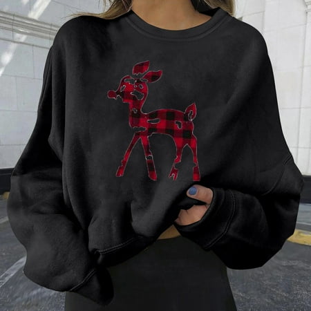 

jsaierl Oversized Sweatshirts for Women Crewneck Long Sleeve Shirts Christmas Elk Graphic Tops Cute Tunic Tops to Wear with Leggings Blouse Tee Xmas Pullover Gifts