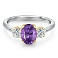 thumbnail image 3 of Gem Stone King 925 Silver and 10K Yellow Gold Purple Amethyst and Lab Grown Diamond Engagement Ring for Women | 1.69 Cttw | Oval 8X6MM | Gemstone February Birthstone | Size 6, 3 of 6