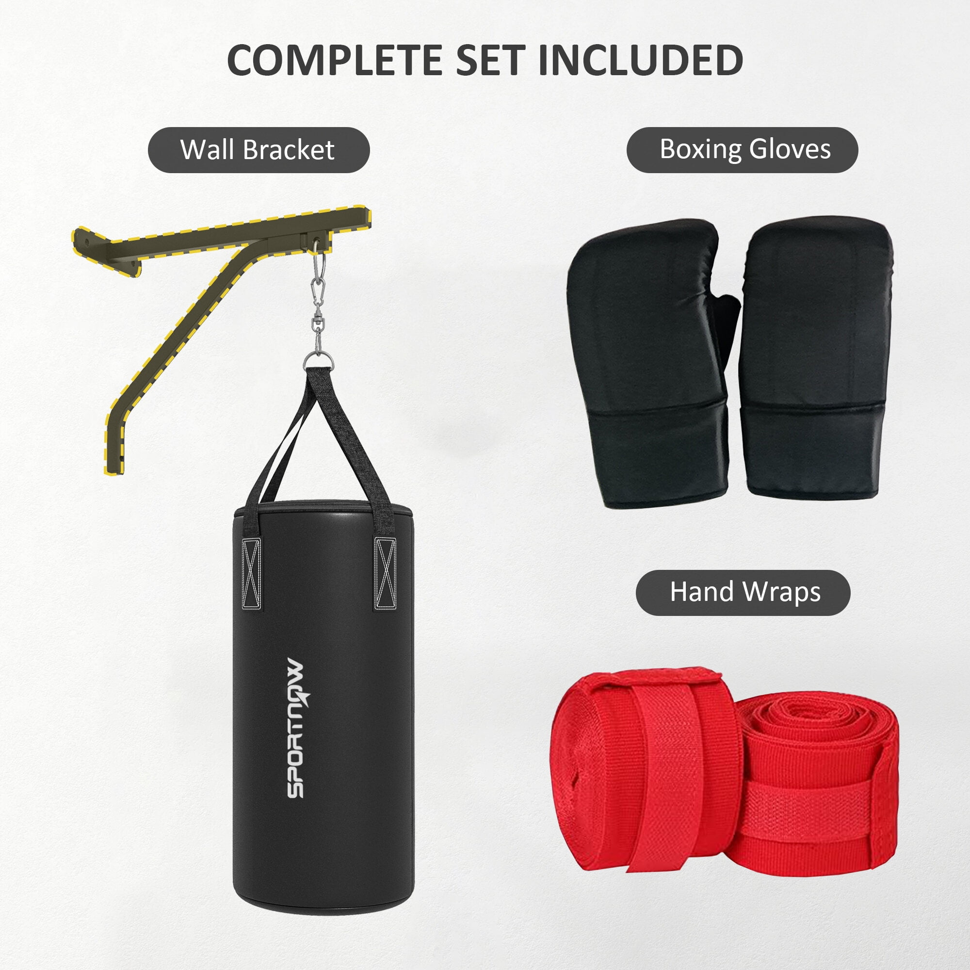 Exercise Equipment Soozier Unfilled Punching Bag for Adults, Heavy Bag Wall Mount Set with Bracket, Boxing Gloves, Hand Wraps and 360° Swivel Hook for Muay Thai and MMA Training,Workout Equipment