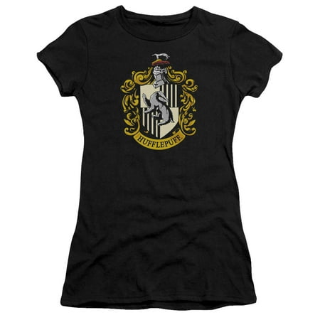 Juniors Black Short - Harry Potter Hufflepuff Crest Short Sleeve Junior Sheer Black