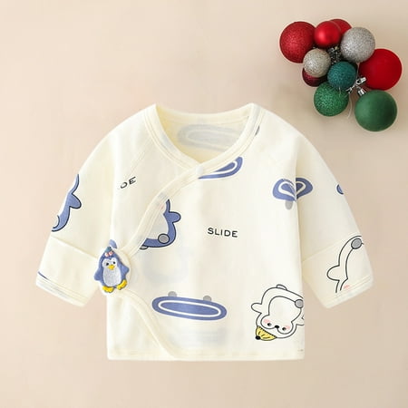 

Geire Infant Fall Wear Shirts Slant Opening Cute Printed Long-sleeved Crewneck Side Button Loose Fit Casual Blouses Tops for Children Boys & Girls
