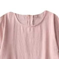 thumbnail image 4 of Ladies Summer Linen Dress Short Sleeve Round Neck Pleated T Shirt Long Maxi Dress Casual Loose Cozy Sleep Dress (L, Yellow), 4 of 5