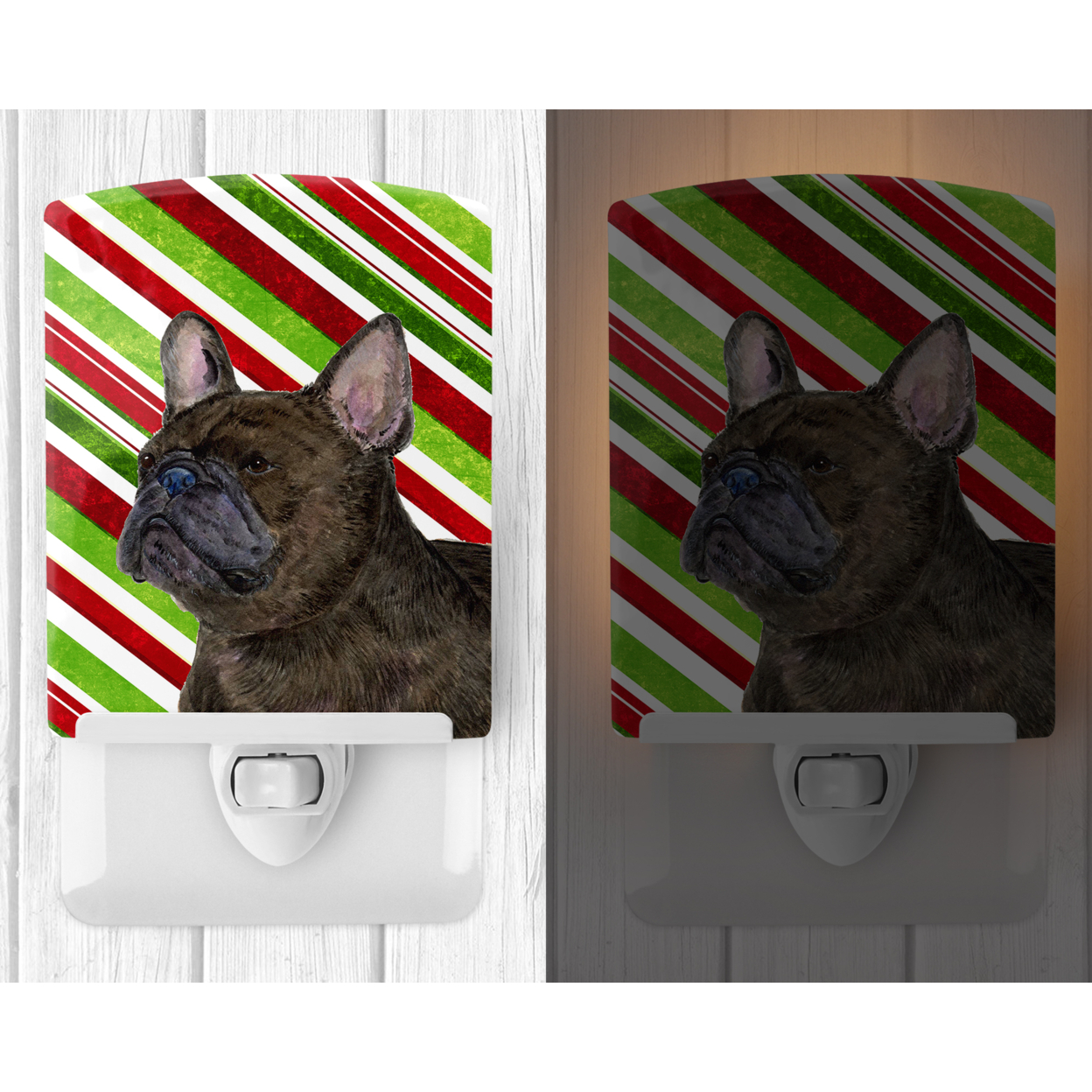Caroline's Treasures SS4588CNL French Bulldog Candy Cane Holiday Christmas Ceramic Night Light, 6x4x3", multicolor