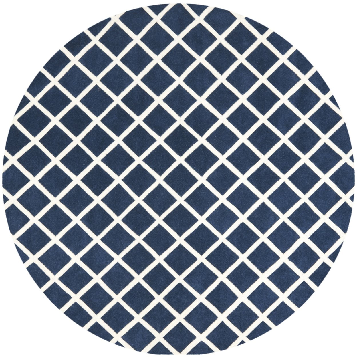 SAFAVIEH Chatham Jahn Geometric Wool Area Rug, Dark Blue/Ivory, 7' x 7' Round