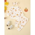thumbnail image 2 of Toddler Baby Girl Halloween Outfits Pumpkin Long Sleeve Sweatshirts Jogger Pants Headband 3Pcs Fall Clothes Set 3M-3T, 2 of 8