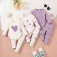 thumbnail image 2 of LRen Toddler Outfits for Girls,Valentines 3 Pcs Toddler Girl Heart Long Sleeve Shirts+Ribbed Pants Set Girl Valentines Day Gifts,Purple,12-18 Months, 2 of 8