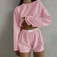 thumbnail image 2 of JIKNTTR Lounge Set For Women 2 Piece Outfits Summer Fashion Two Piece Outfits Casual Shorts Set O Neck Long Sleeve Tops And Shorts Tracksuit Bodycon Short Pants Workout Sets, 2 of 5