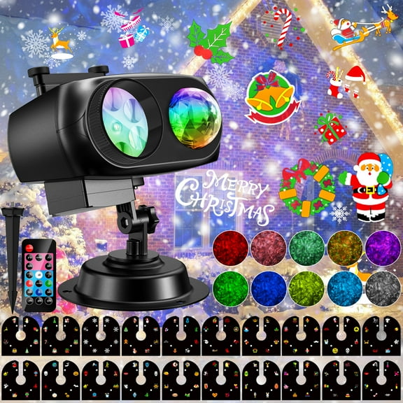Halloween & Christmas Projector Lights Outdoor, Holiday Projector with Remote Control, 3D Ocean Wave & 20 Changeable Slides  for Yard, Home, Indoor Outdoor Decorations for Xmas Halloween Holidays